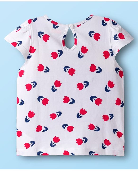 Babyhug 100% Cotton Knit Half Sleeves T-Shirts with Floral & Have A Nice Day Text Print Pack of 3 - Navy Blue Red & White