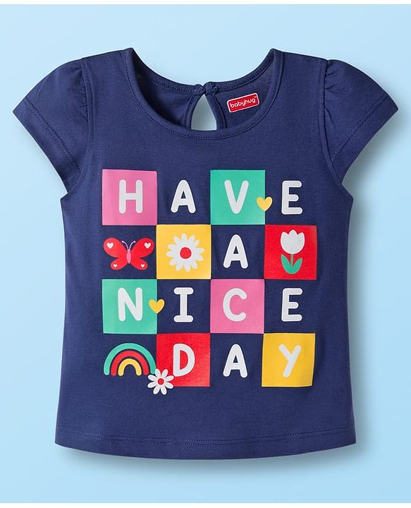 Babyhug 100% Cotton Knit Half Sleeves T-Shirts with Floral & Have A Nice Day Text Print Pack of 3 - Navy Blue Red & White