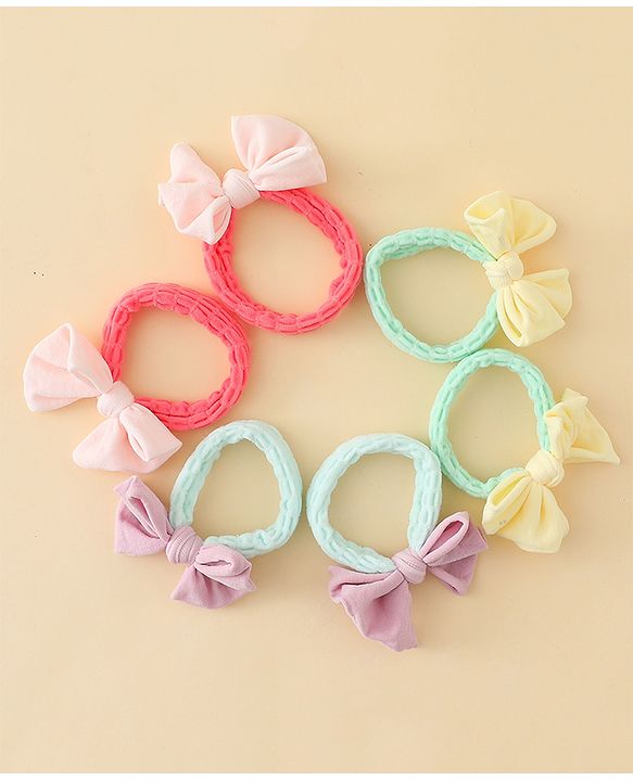 Babyhug Free Size Rubber Bands with Bow Applique Pack of 6 - Multicolor