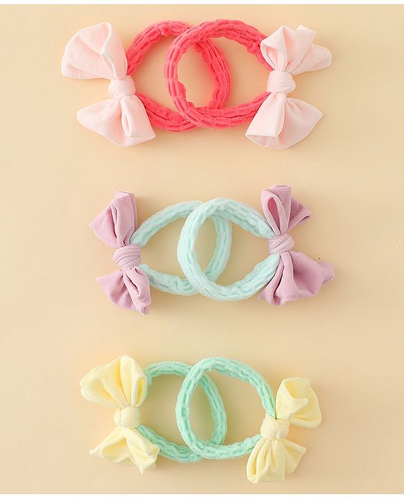 Babyhug Free Size Rubber Bands with Bow Applique Pack of 6 - Multicolor