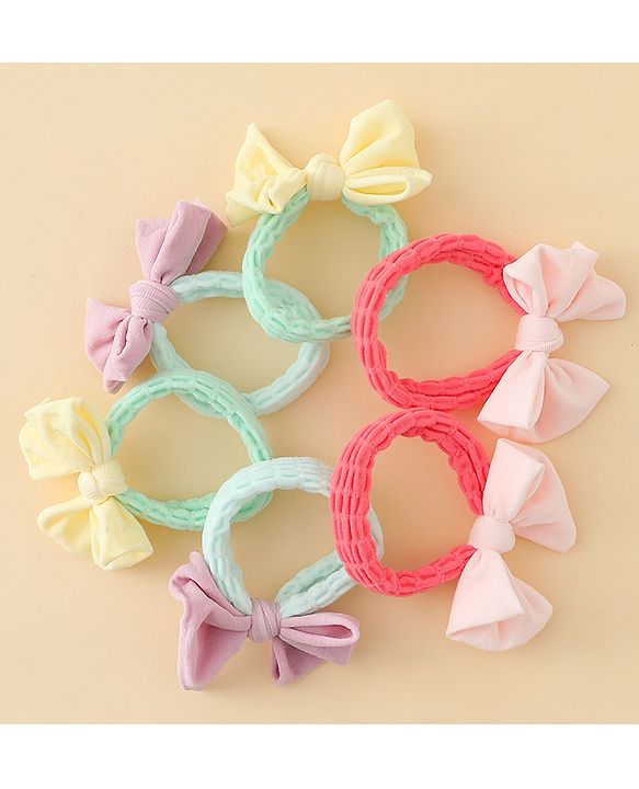 Babyhug Free Size Rubber Bands with Bow Applique Pack of 6 - Multicolor