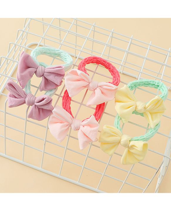Babyhug Free Size Rubber Bands with Bow Applique Pack of 6 - Multicolor