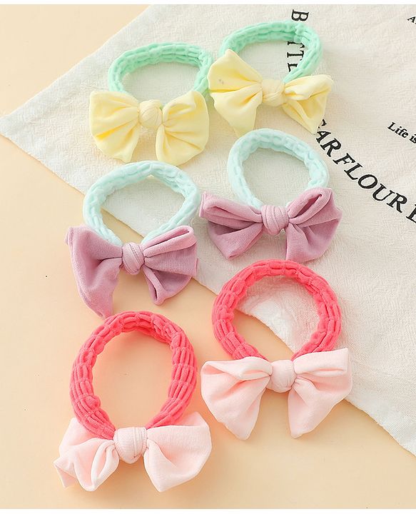 Babyhug Free Size Rubber Bands with Bow Applique Pack of 6 - Multicolor