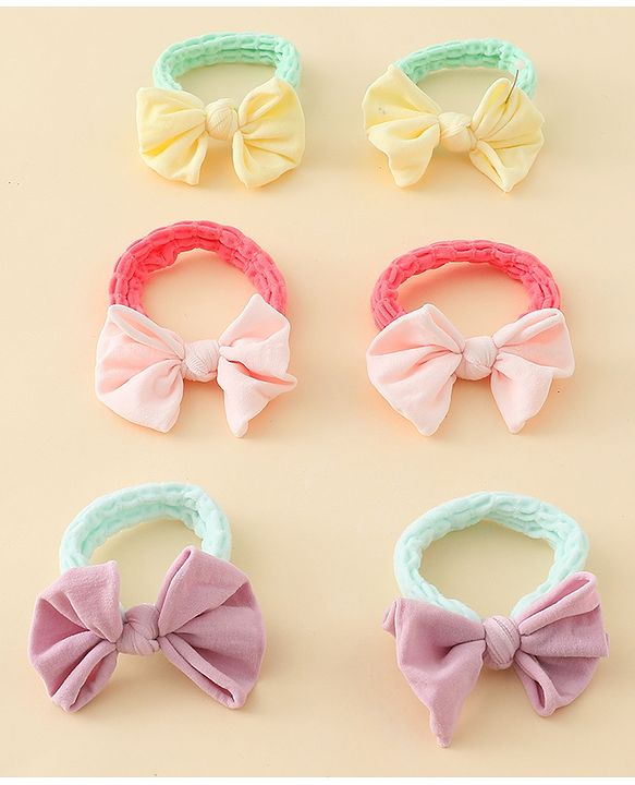 Babyhug Free Size Rubber Bands with Bow Applique Pack of 6 - Multicolor
