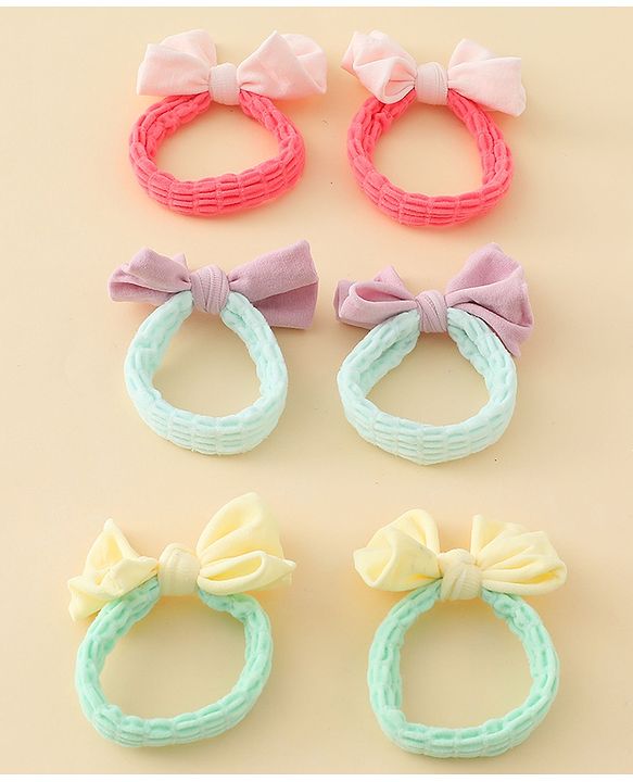 Babyhug Free Size Rubber Bands with Bow Applique Pack of 6 - Multicolor
