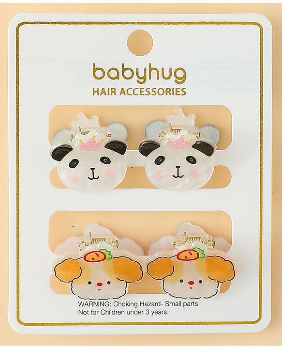 Babyhug Hair Clip with Panda & Puppy  Applique Pack of 4 -  Multicolor