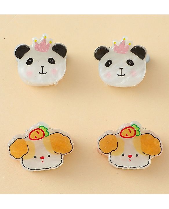 Babyhug Hair Clip with Panda & Puppy  Applique Pack of 4 -  Multicolor
