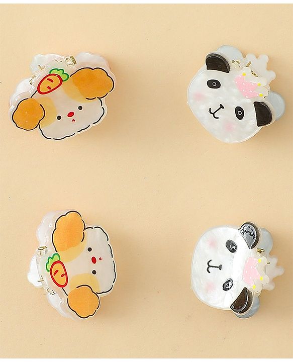 Babyhug Hair Clip with Panda & Puppy  Applique Pack of 4 -  Multicolor