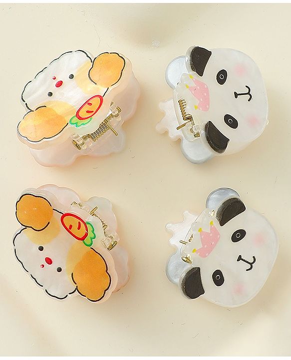 Babyhug Hair Clip with Panda & Puppy  Applique Pack of 4 -  Multicolor