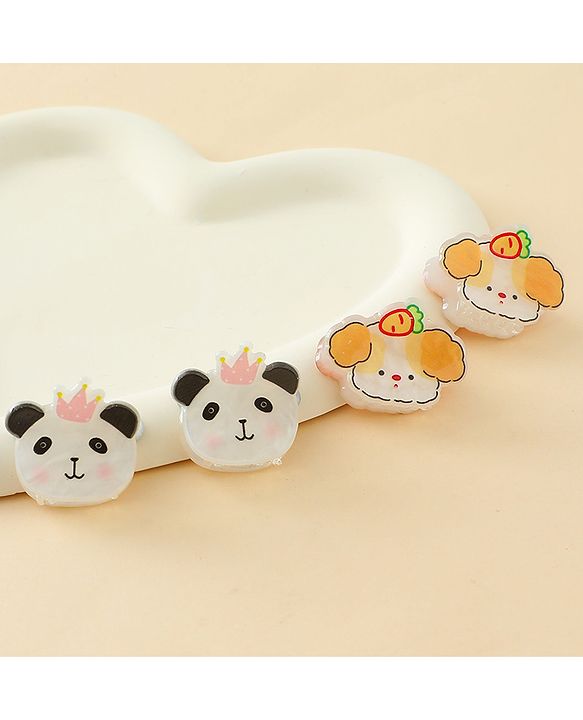 Babyhug Hair Clip with Panda & Puppy  Applique Pack of 4 -  Multicolor
