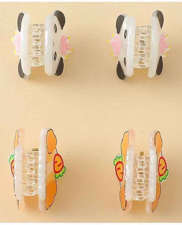 Babyhug Hair Clip with Panda & Puppy  Applique Pack of 4 -  Multicolor