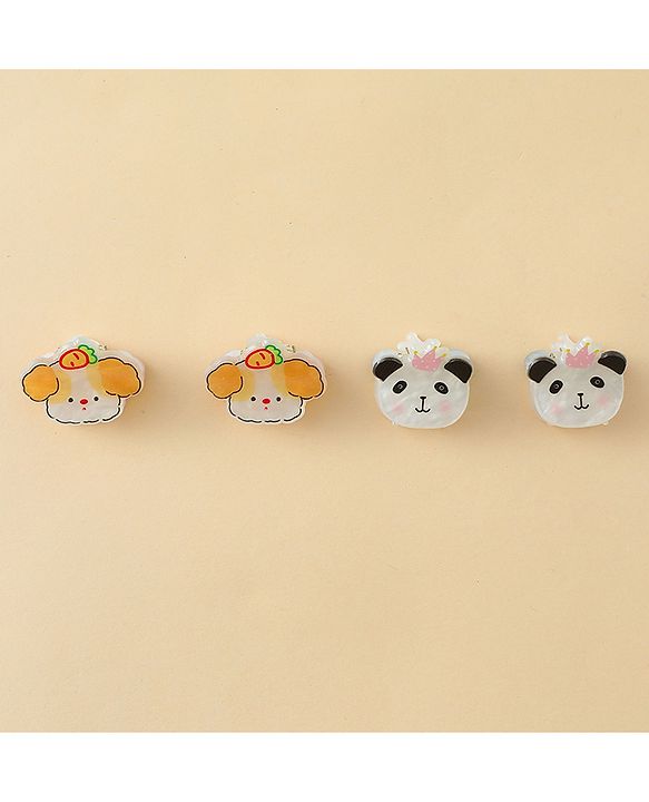 Babyhug Hair Clip with Panda & Puppy  Applique Pack of 4 -  Multicolor
