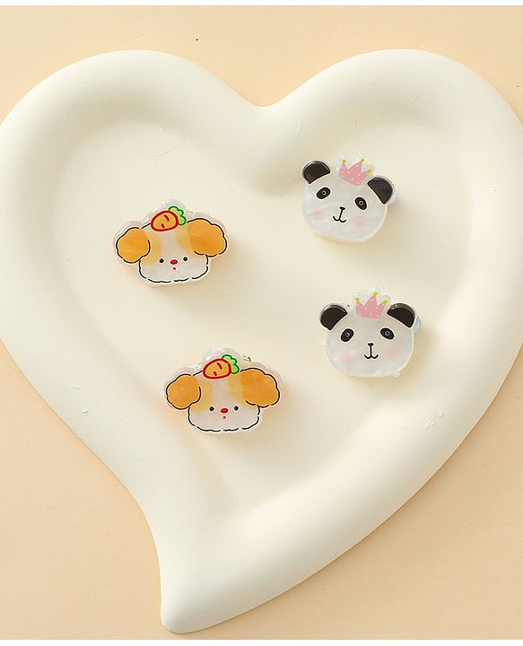 Babyhug Hair Clip with Panda & Puppy  Applique Pack of 4 -  Multicolor