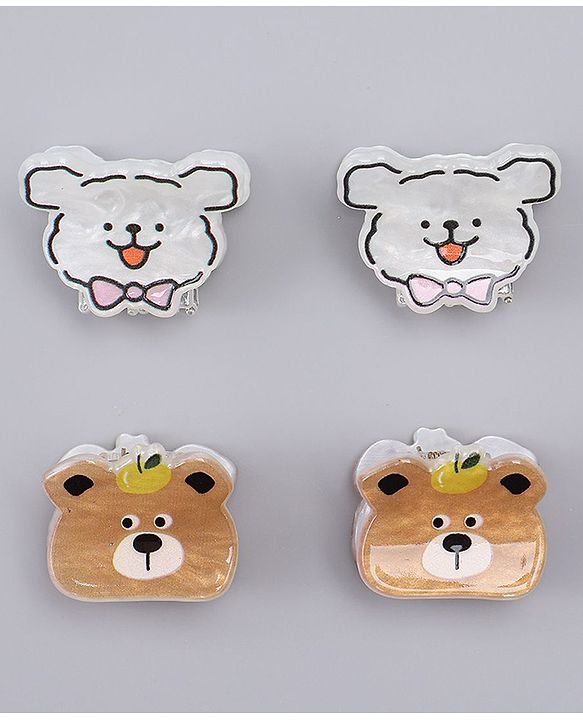 Babyhug Hair Clips with Bear & Puppy Applique Pack of 2 - white & Brown