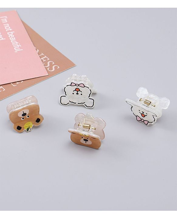 Babyhug Hair Clips with Bear & Puppy Applique Pack of 2 - white & Brown