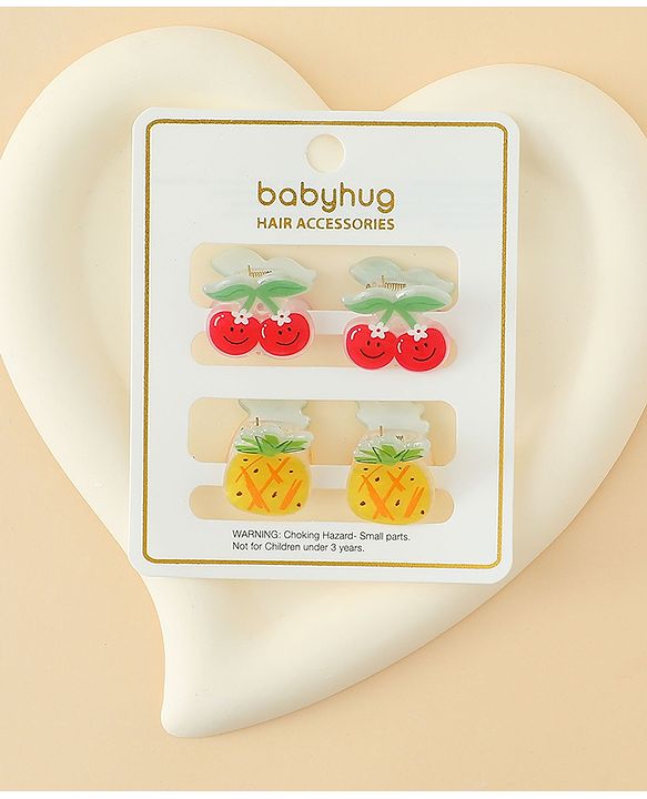 Babyhug Hair Clips with Fruit Applique Pack of 2 - Red & Yellow