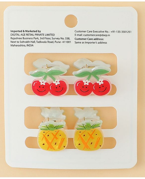 Babyhug Hair Clips with Fruit Applique Pack of 2 - Red & Yellow