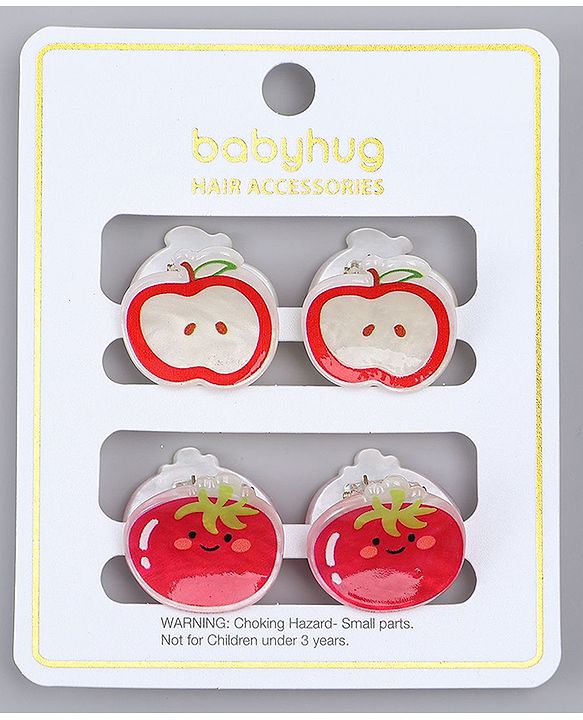 Babyhug Hair Clips with Fruit Applique Pack of 2 -  Red & White
