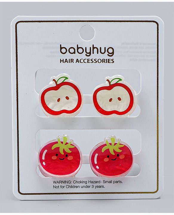Babyhug Hair Clips with Fruit Applique Pack of 2 -  Red & White