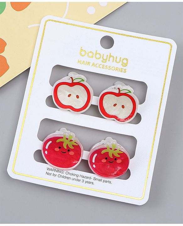 Babyhug Hair Clips with Fruit Applique Pack of 2 -  Red & White