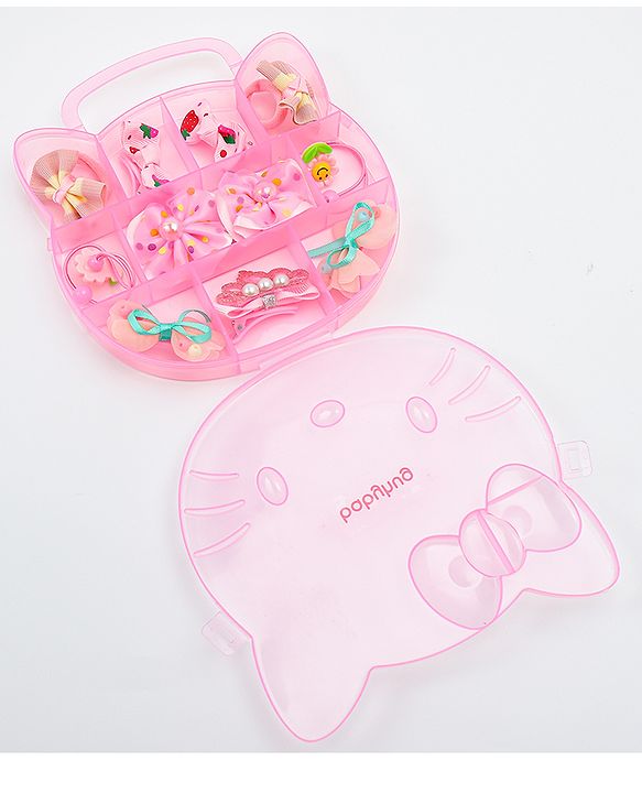 Babyhug Hair Clips & Rubber Bands Combo Set with Floral Applique Free Size - Pink