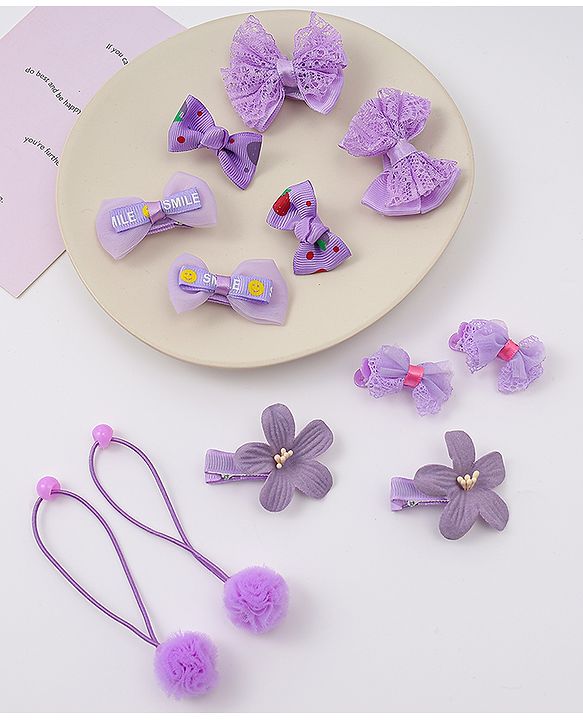 Babyhug Hair Accessories Combo Sets   With Floral Applique Free Size Pack of 6 - Purple