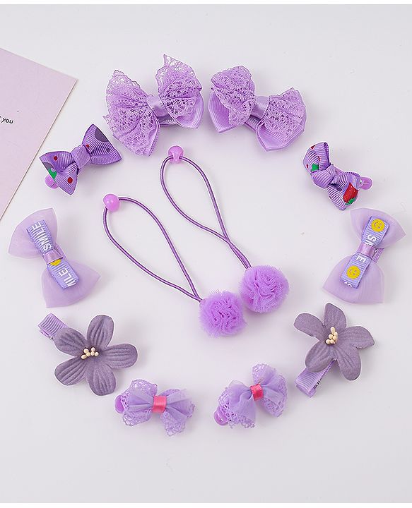 Babyhug Hair Accessories Combo Sets   With Floral Applique Free Size Pack of 6 - Purple