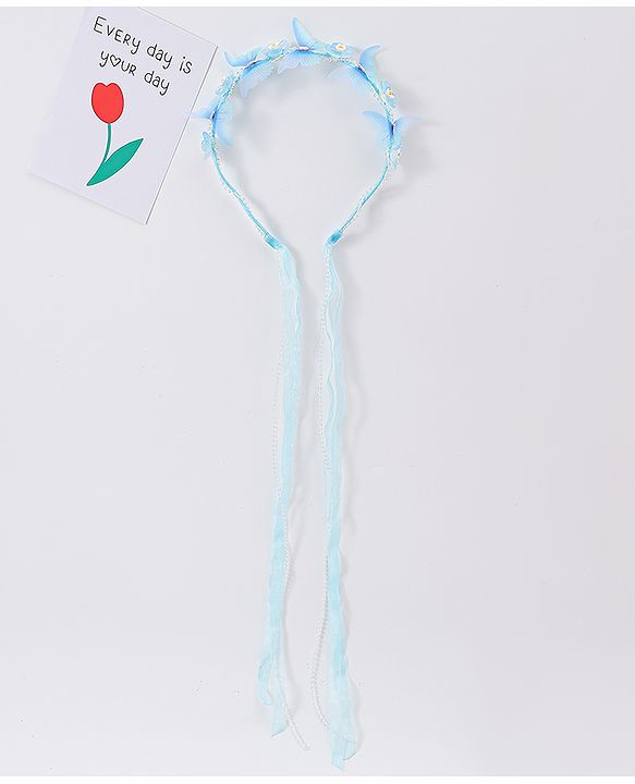Babyhug Free Size Hair Band With Floral Applique With String - Blue