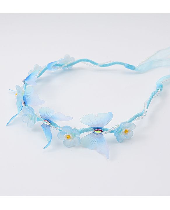 Babyhug Free Size Hair Band With Floral Applique With String - Blue