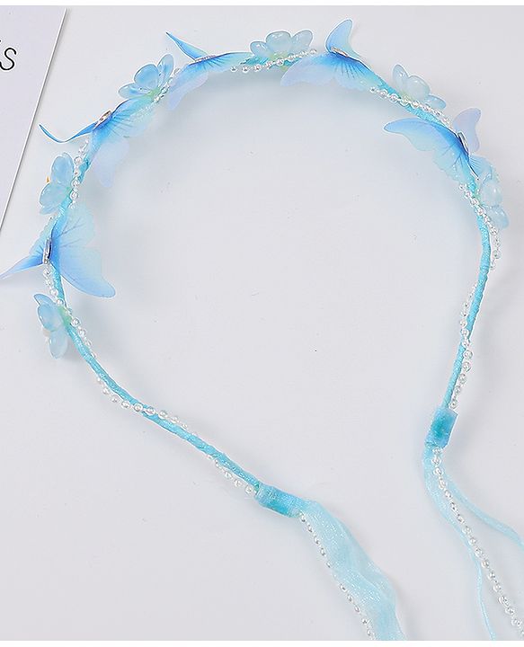 Babyhug Free Size Hair Band With Floral Applique With String - Blue
