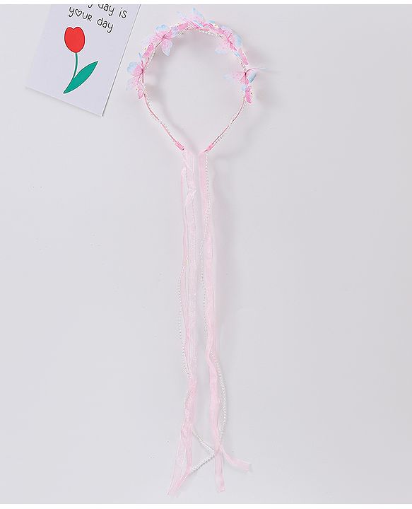 Babyhug Free Size Hair Band With Floral Applique With String - Pink