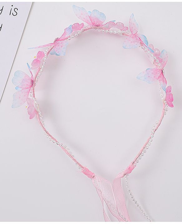 Babyhug Free Size Hair Band With Floral Applique With String - Pink