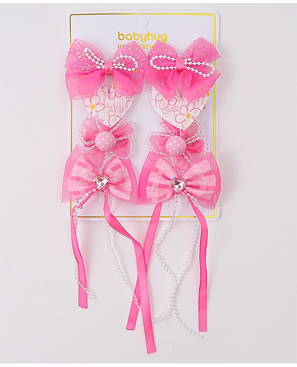 Babyhug Hair Clips with Bow, Floral and Heart Applique Pack of 8 - Pink