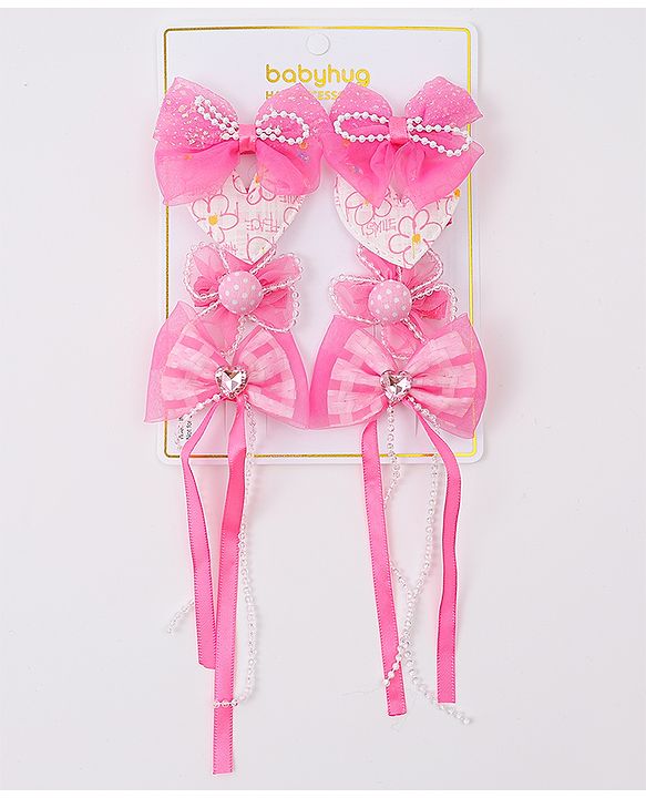 Babyhug Hair Clips with Bow, Floral and Heart Applique Pack of 8 - Pink