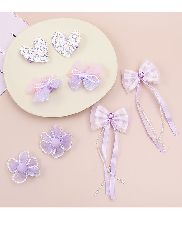 Babyhug Hair Clips with Bow, Floral and Heart Applique Pack of 8 - Pink