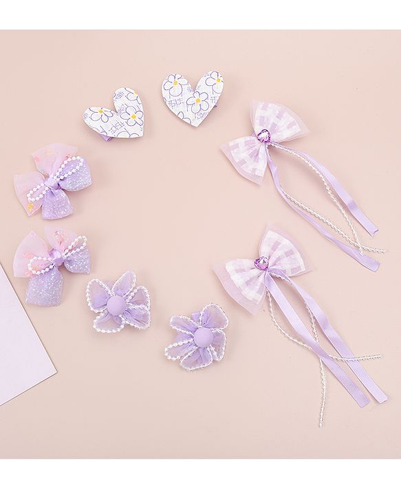 Babyhug Hair Clips with Bow, Floral and Heart Applique Pack of 8 - Pink