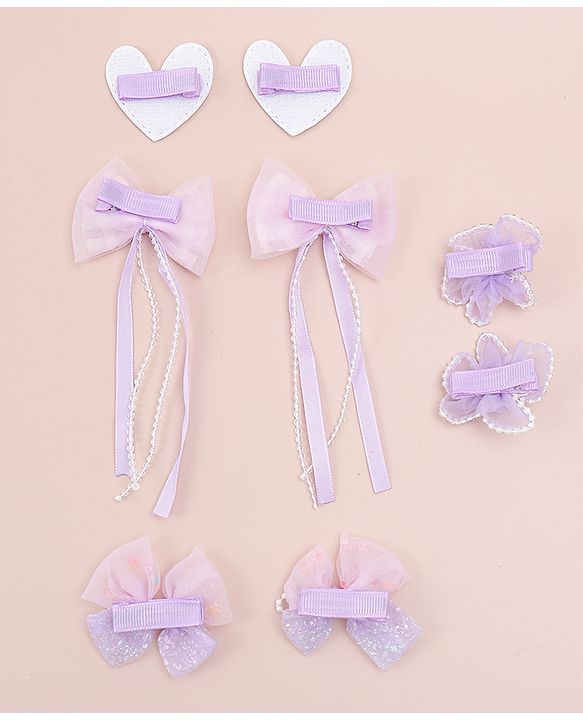 Babyhug Hair Clips with Bow, Floral and Heart Applique Pack of 8 - Pink