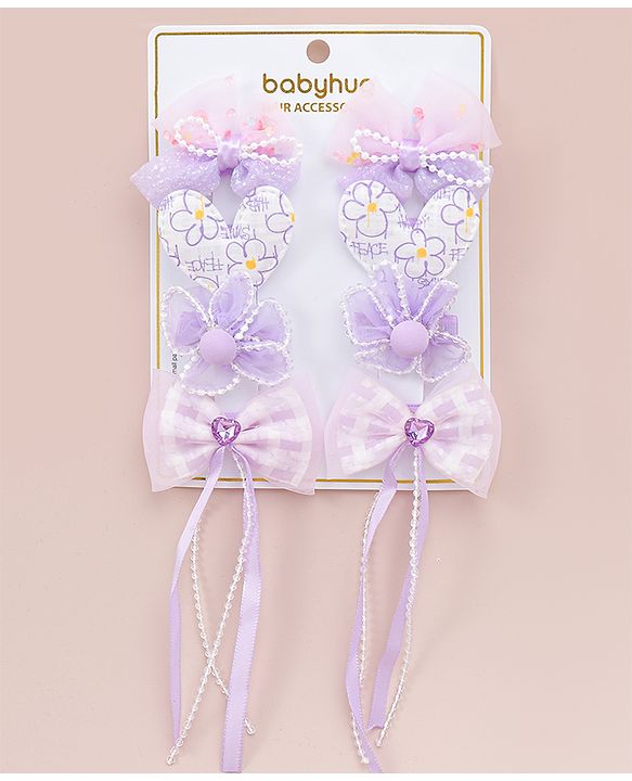 Babyhug Hair Clips with Bow, Floral and Heart Applique Pack of 8 - Pink
