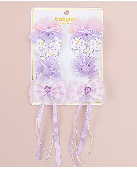 Babyhug Hair Clips with Bow, Floral and Heart Applique Pack of 8 - Pink