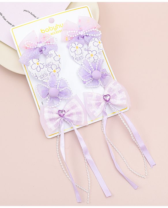 Babyhug Hair Clips with Bow, Floral and Heart Applique Pack of 8 - Pink