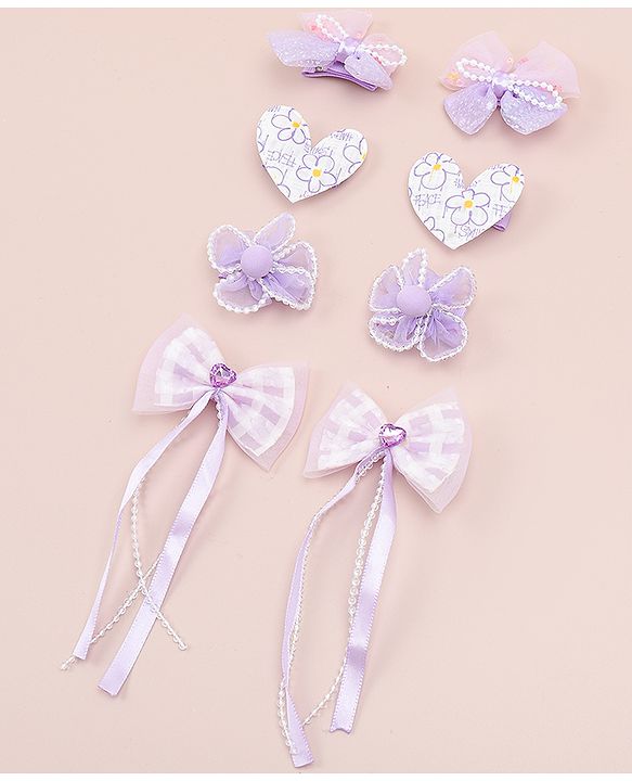 Babyhug Hair Clips with Bow, Floral and Heart Applique Pack of 8 - Pink