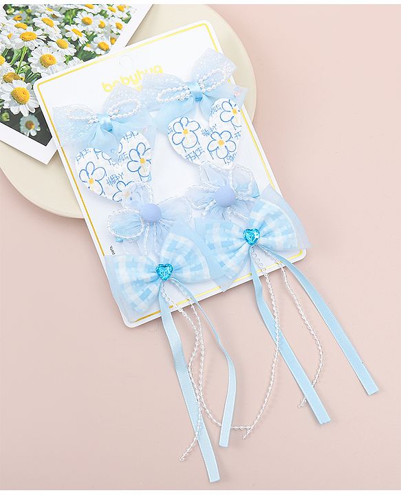 Babyhug Hair Pins And Clips WIth Floral And Hearts Applique  Free Size Pack of 8 - Blue