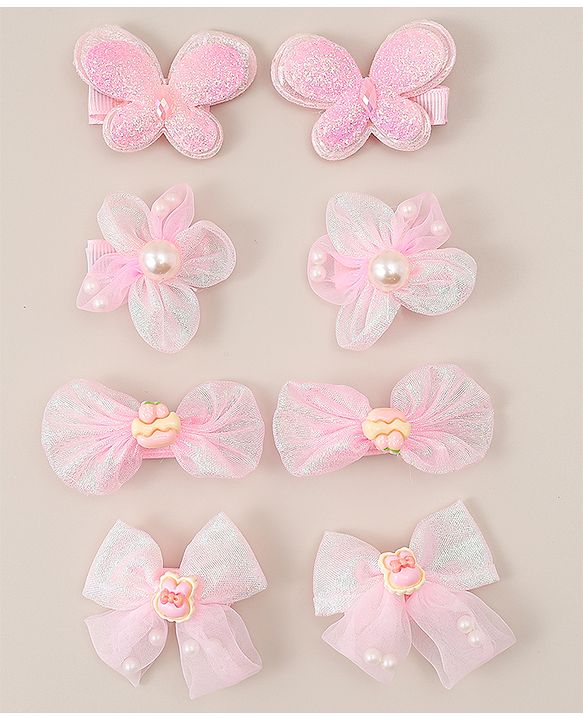 Babyhug Bow, Butterfly and Floral Applique Hair Clips Pack of 8 - Pink