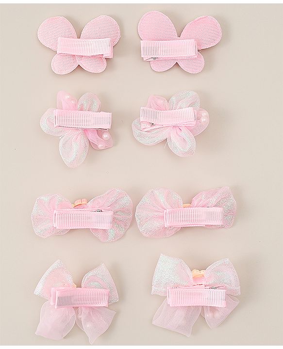 Babyhug Bow, Butterfly and Floral Applique Hair Clips Pack of 8 - Pink
