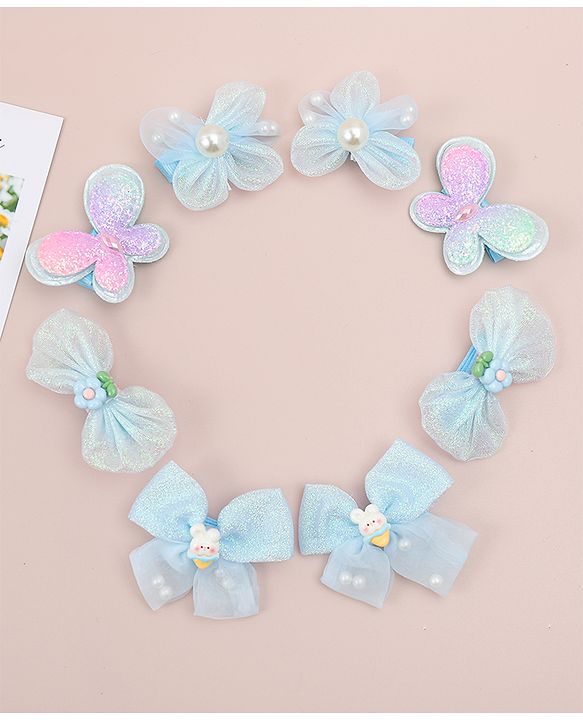 Babyhug Bow, Butterfly and Floral Applique Hair Clips Pack of 8 - Blue