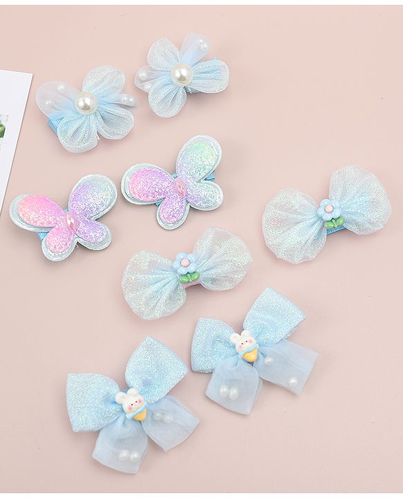 Babyhug Bow, Butterfly and Floral Applique Hair Clips Pack of 8 - Blue