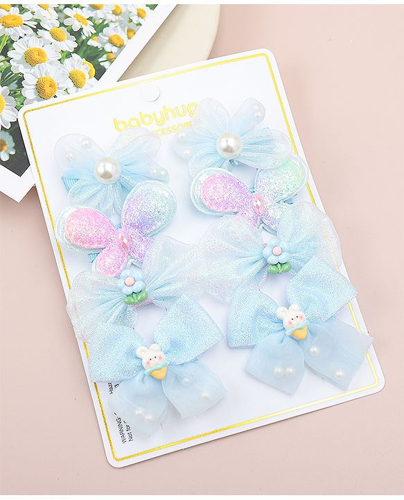 Babyhug Bow, Butterfly and Floral Applique Hair Clips Pack of 8 - Blue