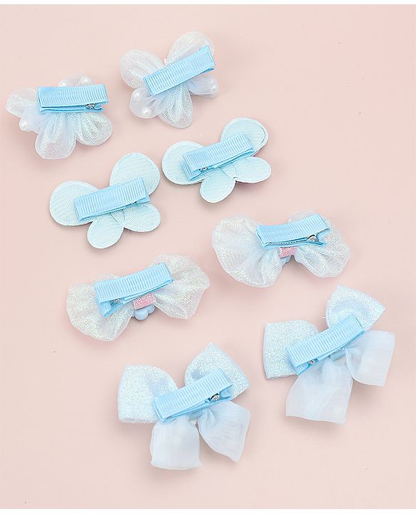 Babyhug Bow, Butterfly and Floral Applique Hair Clips Pack of 8 - Blue