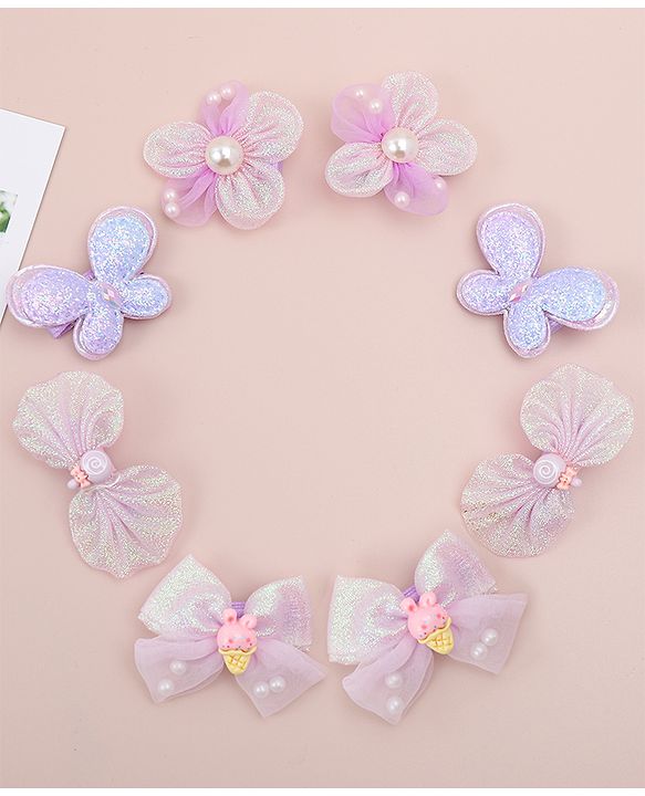 Babyhug Bow, Butterfly and Floral Applique Hair Clips Pack of 8 - Blue