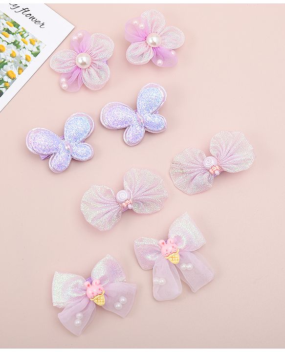 Babyhug Bow, Butterfly and Floral Applique Hair Clips Pack of 8 - Blue